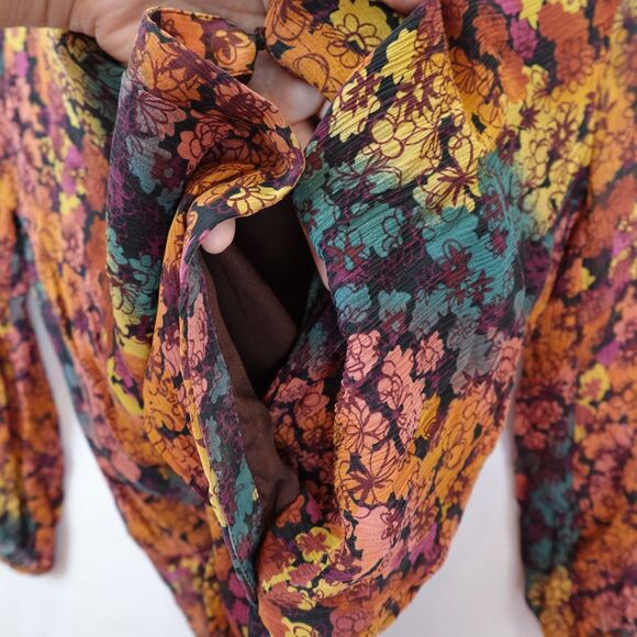 Sundance Blouse Women XS 100% Silk 3/4 Sleeve Lined Floral Boho Multi Color Fall - Picture 10 of 15